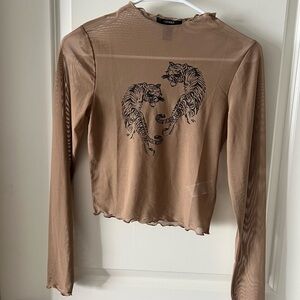 Forever 21 Sheer Tan Top with Tiger Print